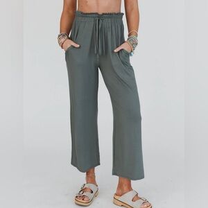 The Nest Forever Comfy Drawstring Wide Leg Pants - Light Olive - L